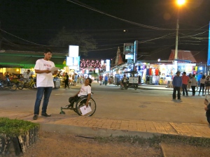 Some of the JRS team outside the Night Market in Siem Reap on International Day for Mine Awareness
